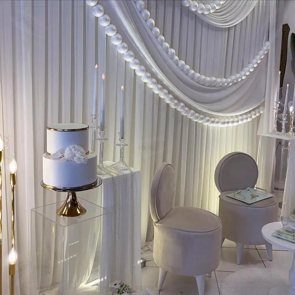 FSDKX Professional Modern Style White Ice Silk Cloth Wedding and Birthday Party Stage Backdrop Party Backdrop Curtain Drapery