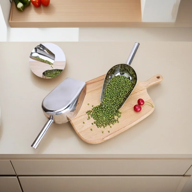 

1PC New Home Ice Shovel 304 Stainless Steel Thickened Multi-use Spoon Tea Food Flour Popcorn Melon Seed Shovel Candy Scoop