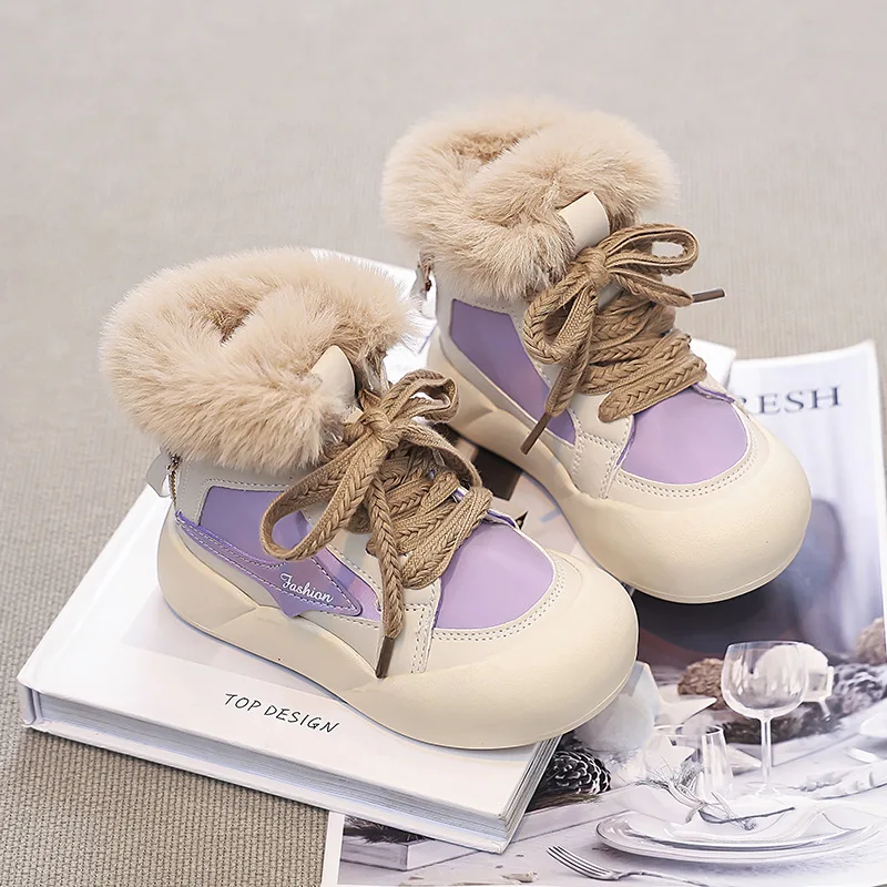 

2026 Kids Snow Boots Waterproof Thermal Fleece-Lined, Chunky Sole Non-Slip Cotton Winter Boots for Boys Girls, Warm Outdoor Boot
