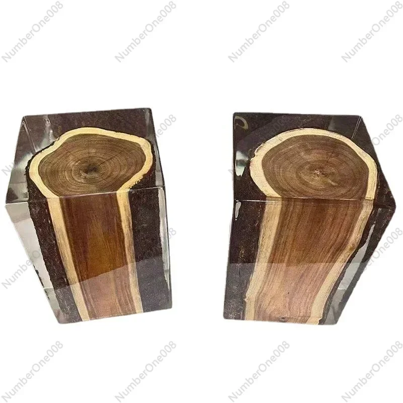

Stool transparent epoxy resin pier crystal log tea stool ornament acrylic soft seat stool wooden pier edge few chairs