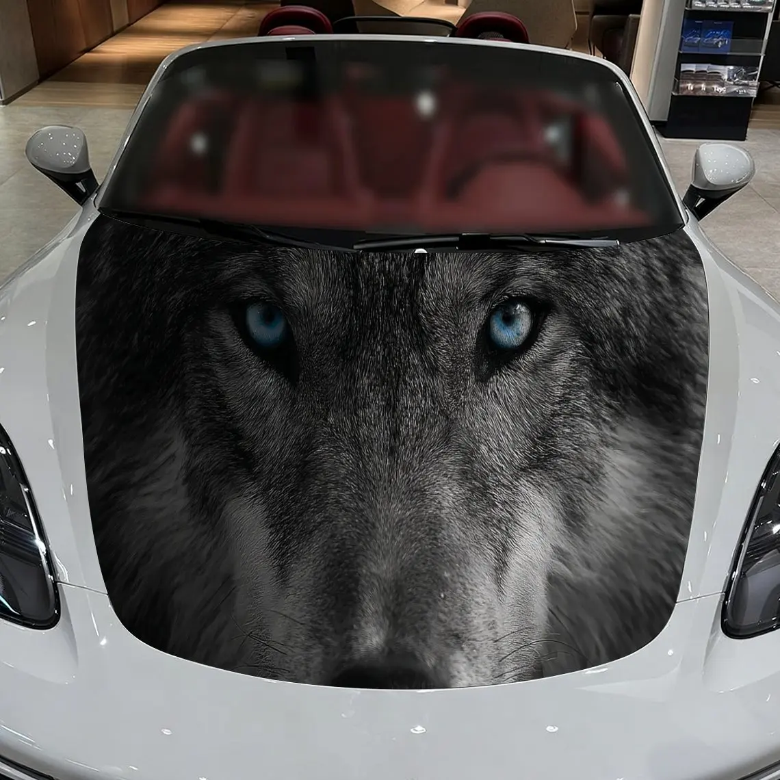 

Car Decals A Wolf With Striking Blue Eyes In Close - Up Scene Creation Car Hood Sticker, Waterproof Self - Adhesive Vinyl Graphi
