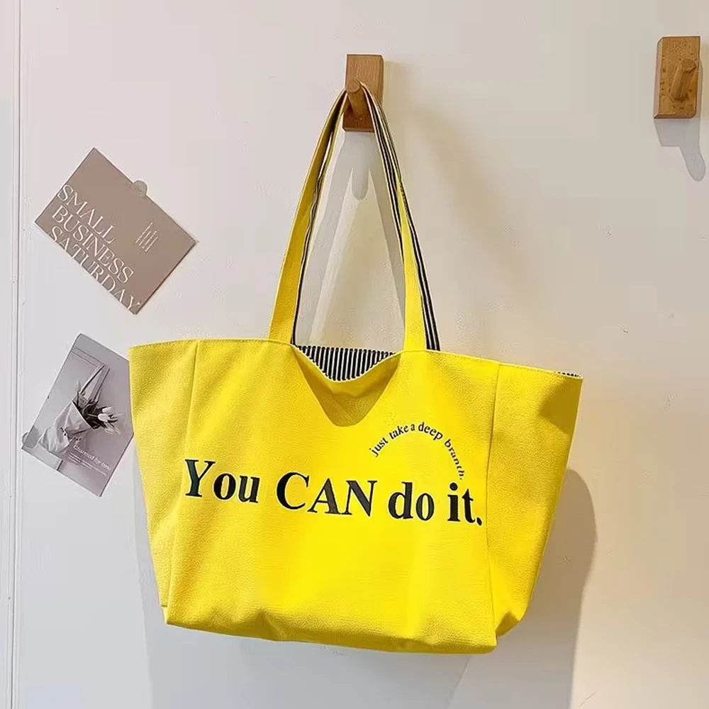 Fashionable Striped Printed Letter Double-Sided Shopping Bag, Mommy Shoulder Bag, Tote Bag, Durable and Suitable for Daily Work, Travel, and Beach Use—Women's Casual Handbag with Modern Striped Design and Lining view 2