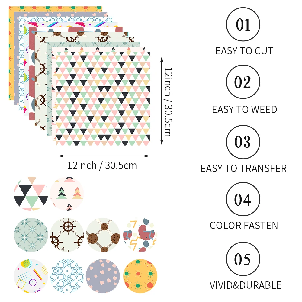 WOWOCUT Geometric Infusible Transfer Ink Heat Transfer Paper 12"X12" Sublimation Pattern  for T-Shirt Iron on Transfer Paper DIY