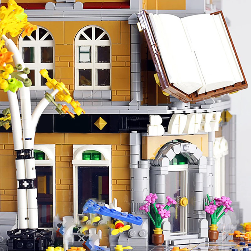 1970PCS MOC Custom Modular Bookshop Architecture Building Blocks Model Assembly Children Festival Gift