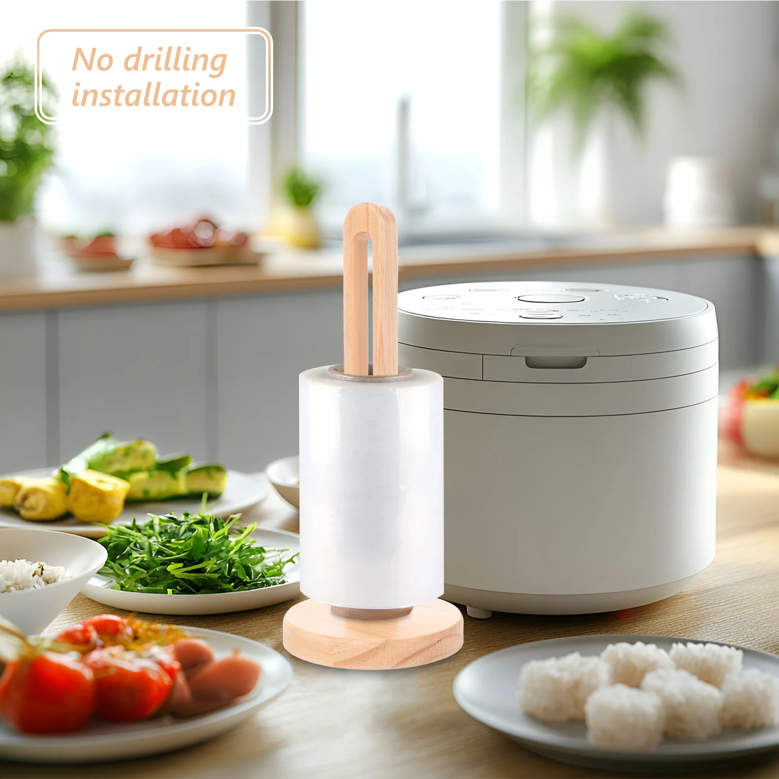 

1pcs Wooden Standing Paper Towel Holder No Drill Tissue Organizer For Kitchen Bathroom Space Saving Roll Holder Modern