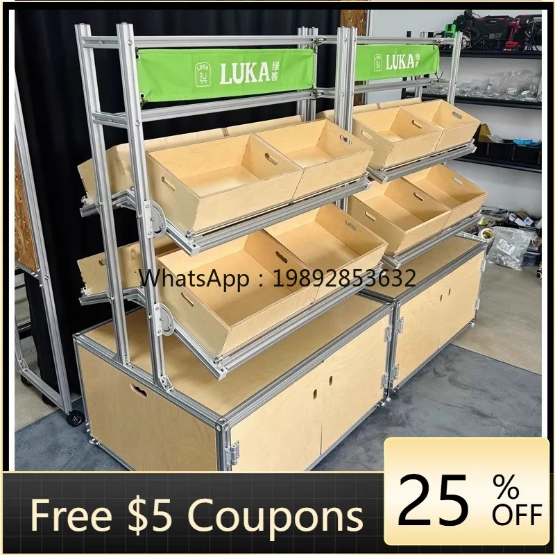

LYY Aluminum Profile Birch Industrial Style Shelf Fruit and Vegetable Storage Display Cabinet Multi-layer Display Rack
