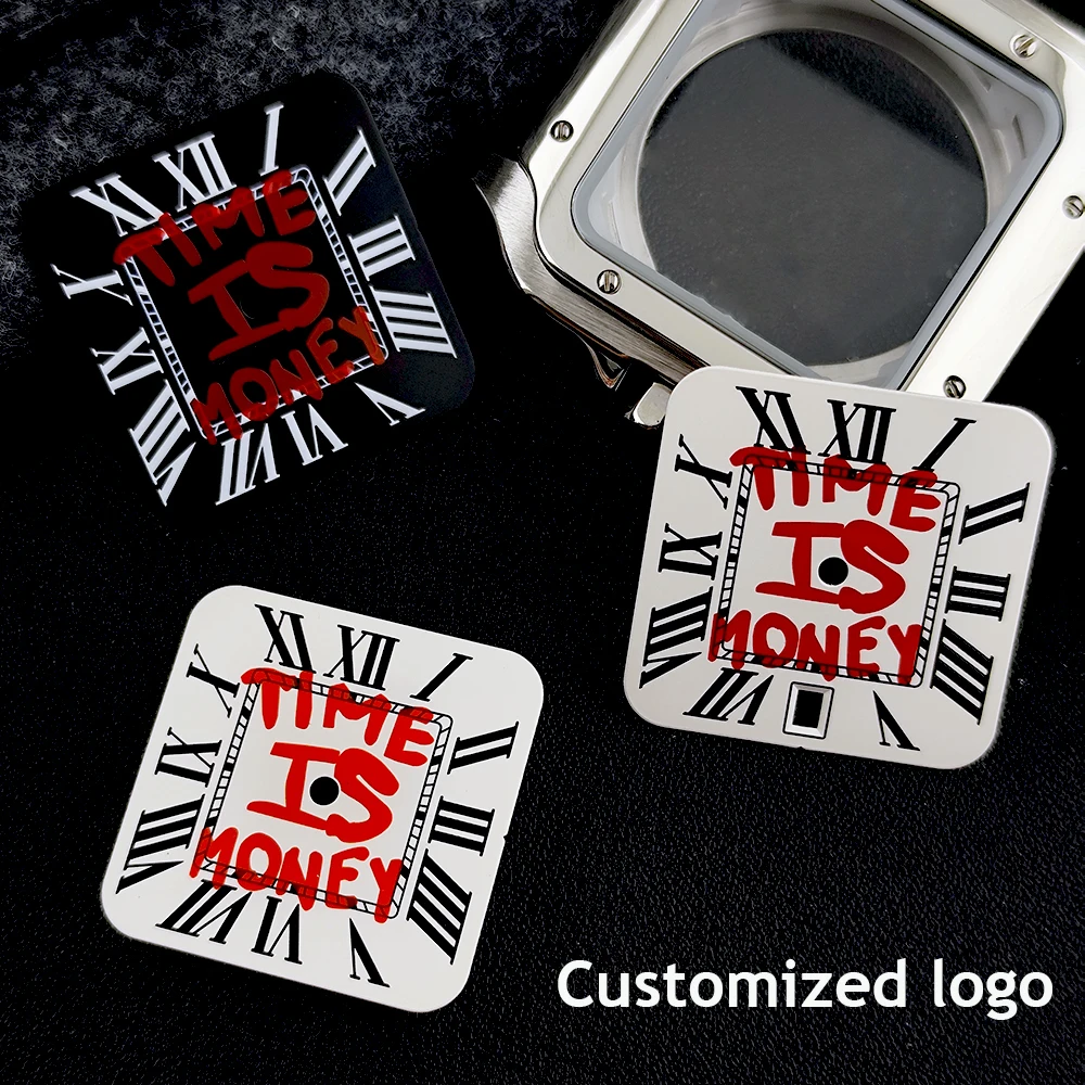 

Time is money dial NH35 square dial men's watch 27mm custom logo dial suitable for NH35 movement watch accessories