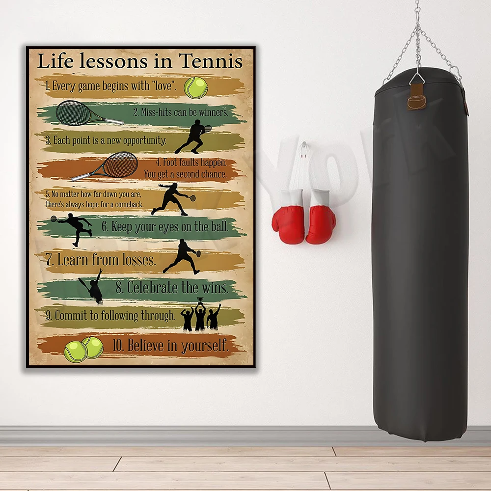 Life Lessons In Tennis Vintage Club Decor 10 Tennis Player Tips Poster Family Room Outdoor Wall Decor