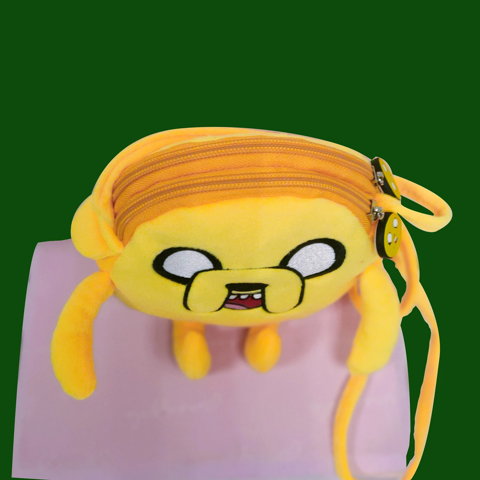 Brinquedos adventure time de pelúcia, bolsa de ombro com desenhos animados, jake finn beore, animal de pelúcia macio, estofado com dois zíper, brinquedo plush, jake o cachorro