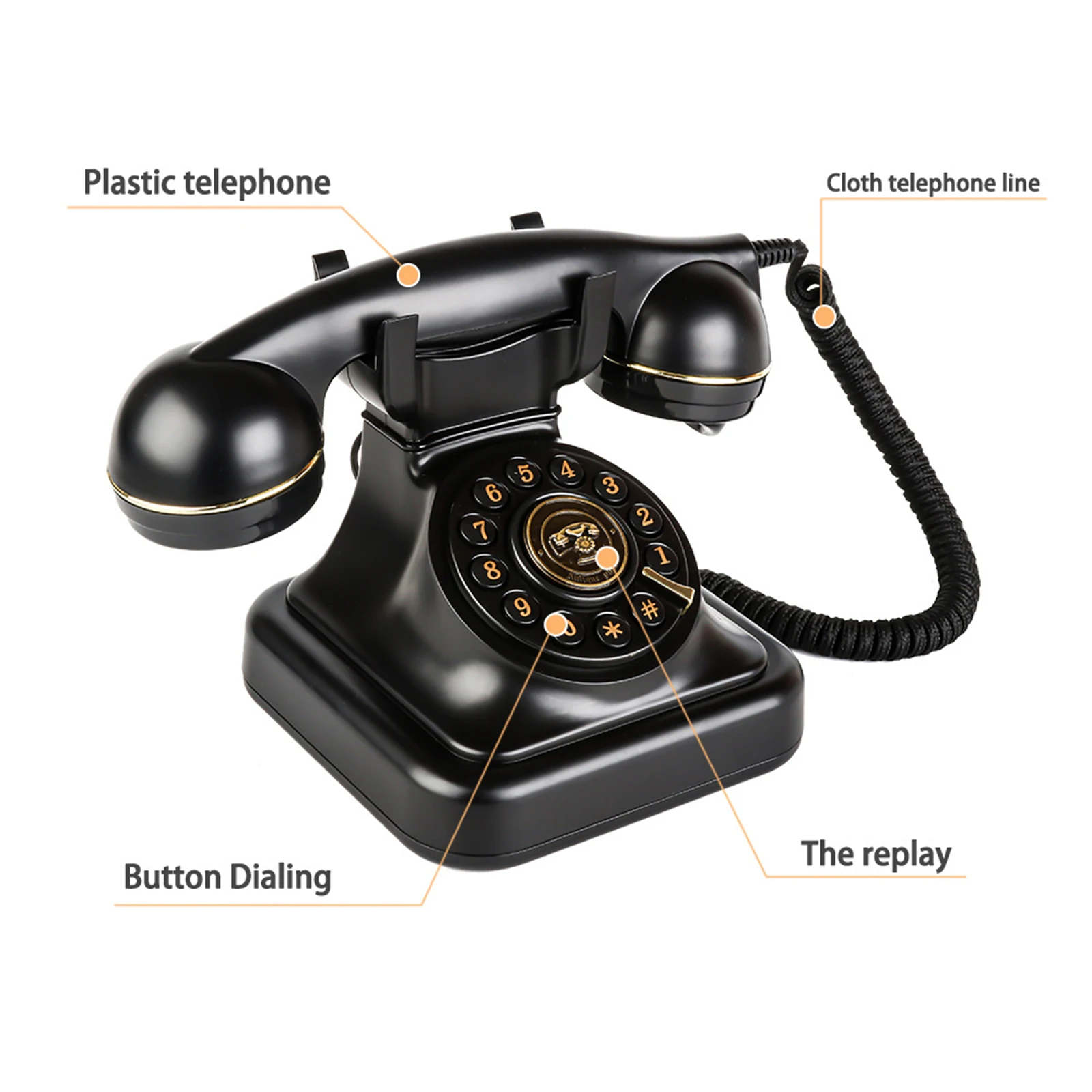 Corded Retro Telephone Old Fashioned Fixed Phone Button Dialing with Redial Function for Decorations