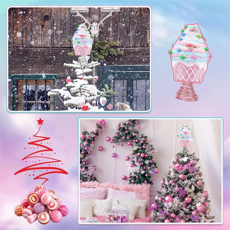 Cupcake Tree Topper Christmas Decoration Pastel Dessert Christmas Tree Topper Set Plush Pink Cupcake Candy Donut Party Supplies