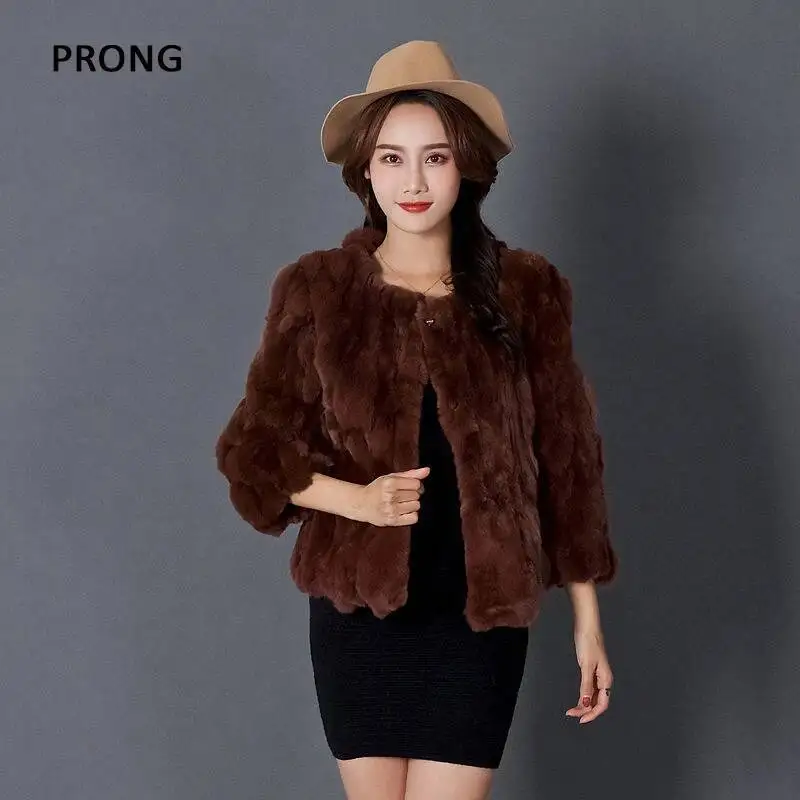 Женское зимнее пальто из натурального меха кролика Рекс, Женская однотонная куртка с круглым вырезом и крючками