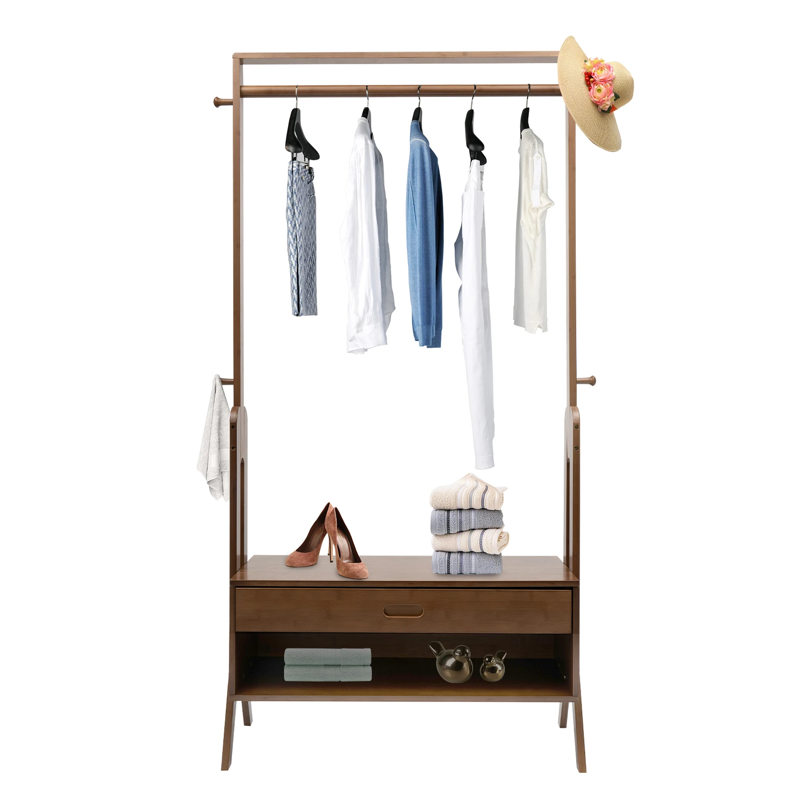 CNCEST Bamboo Garment Rack Freestanding Closet Organizers Coat Rack for Entryways/Hallways/Bedrooms & Living Rooms