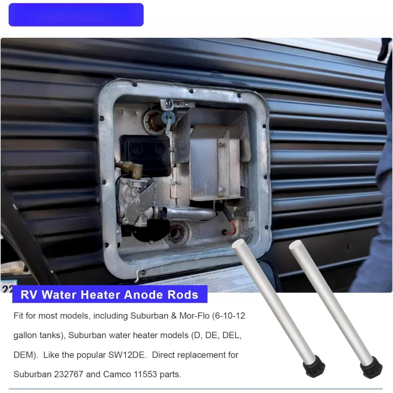 2PC RV Heater Anode Rods, 9.25 x 3/4 NPT Magnesium Anode Rod Fit RV Heater, Suburban & Mor-Flo RV