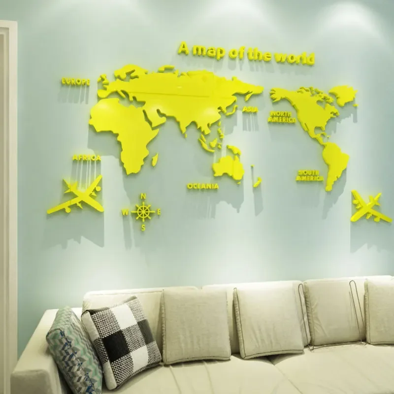 World Map Acrylic 3D Solid Crystal Bedroom Wall Living Room Classroom Stickers Office Wall Background Decoration Stickers