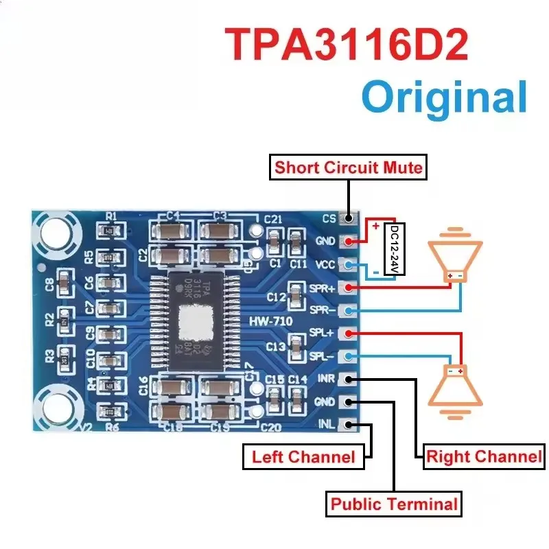 TPA3116 Mini Digital Audio Amplifier XH-M562 TPA3116D2 D Class Power Amplifier Board Module DC 12-24V 2x50W 50W+50W Dual Channel
