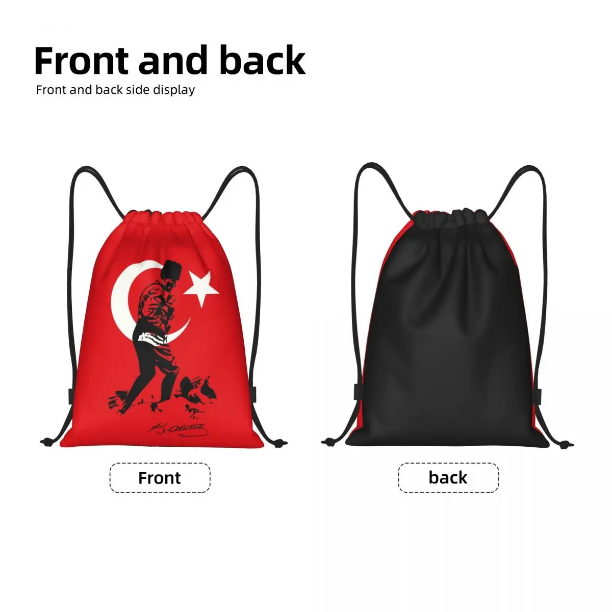 Turkey Mustafa Kemal Ataturk Drawstring Backpack Bags Men Women Lightweight Turkish Flag Gym Sports Sackpack Sacks for Yoga