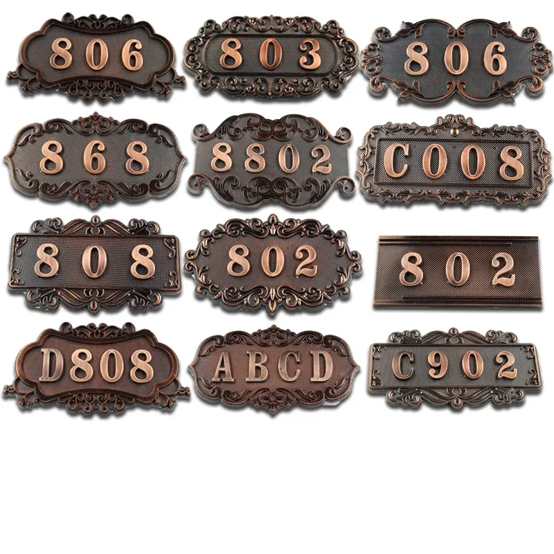 European Door Number Sticker Antique Copper House Number Sign 3 To 4 Numbers Hotel Door Plate Customized Plastic Numbered Tags