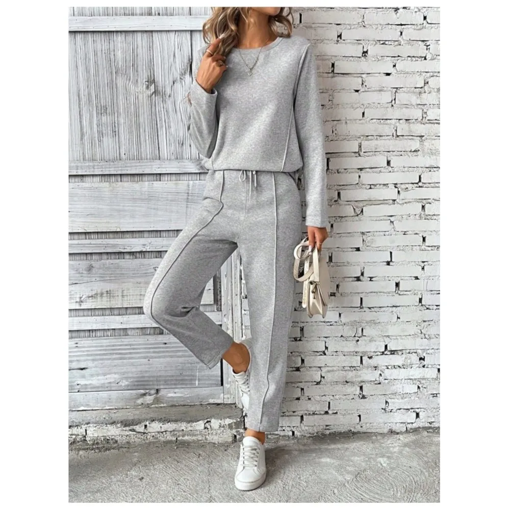 

Autumn Casual O Neck Long-sleeved Women's Sweatshirt Long Pants 2piece Set Fashion Elastic Waist Tie Woman Sports Long Pants Set