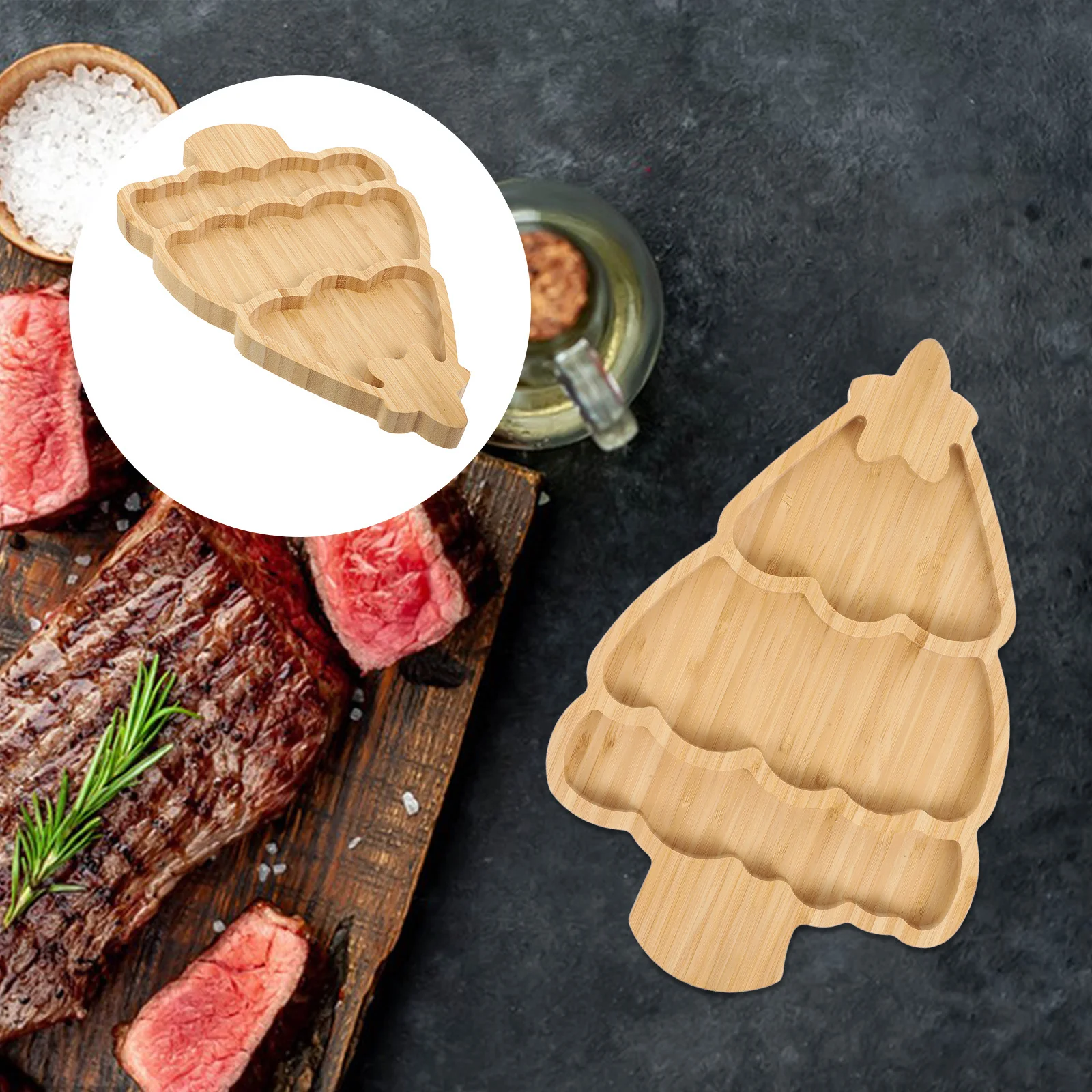 

Christmas Tree Bamboo Serving Tray Snack Plate Rustic Xmas Food Plate for Family Gatherings Parties Wedding Appetizer Dessert