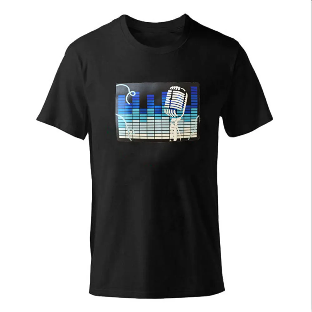 Party LED Light Up El Panel T-shirt  Music Rhythm Sound Activated Flashing El Panel T-shirt