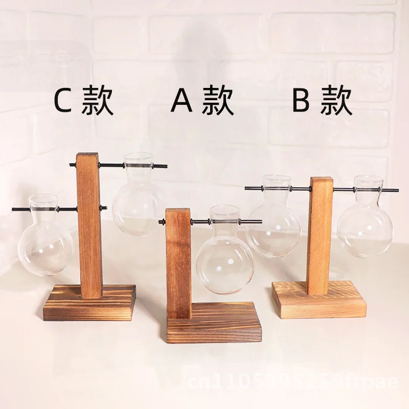 Creative Hydroponic Plant Vase Wooden Frame Transparent Desktop Flower Arranging Container Modern Living Room Home Decoration