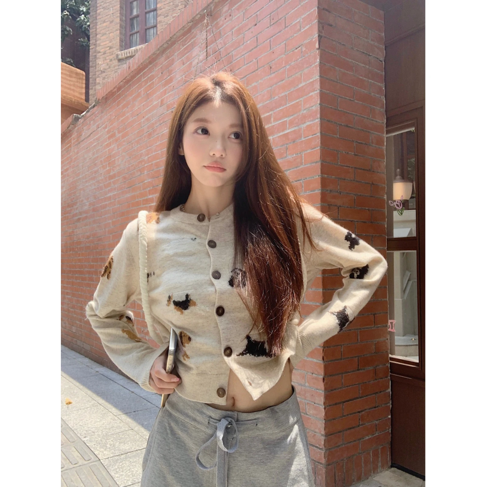 

Cartoon Dog Knitted Open Cardigan Women's Loose Style Spring New Arrival Sweater Jacket Design Sense Top Casual Wear