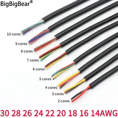Cable de señal de cobre UL2464, 2/5/10M, 30, 28, 26, 24, 22, 20, 18, 16AWG, 2, 3, 4, 5, 6, 7, 8, 9, 10 núcleos, Cable de Audio electrónico