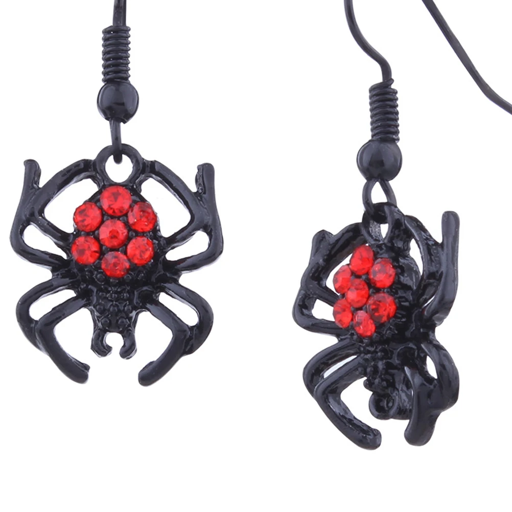 1 زوج العنكبوت النساء خمر سبيكة قصيرة الأذن ترصيع شبكة مجوهرات العنكبوت أقراط عيد ميلاد الزفاف مهرجان هدية الأسود