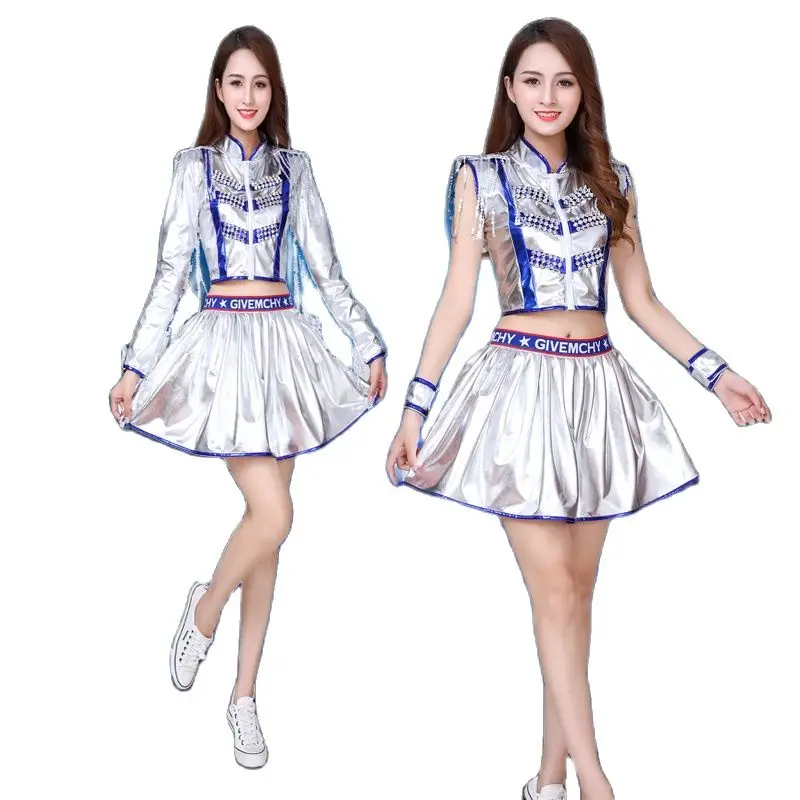 

New Jazz Dance Costume Female Adult Cheerleading Cheerleader DS Performance Costume Modern Dance Sequins Square Dance Costume