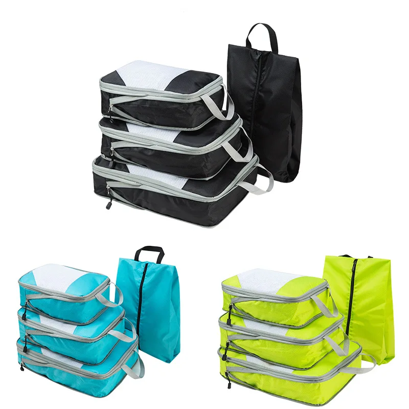 4pcs Travel Storage Bag Set Portable Luggage Organizer Compression Packing Bags for Clothes Underwear Shoes