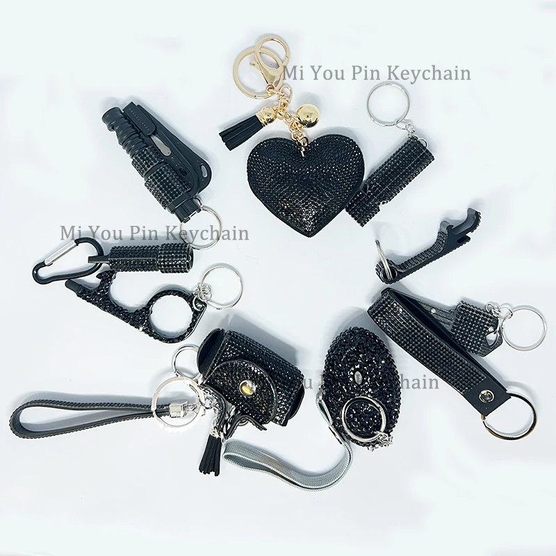 Rhineston New Fashion Luxury Bling Shiny Self Defense Keychain 10pcs Full Set with Alarm ,Window Breaker Women Gift Product