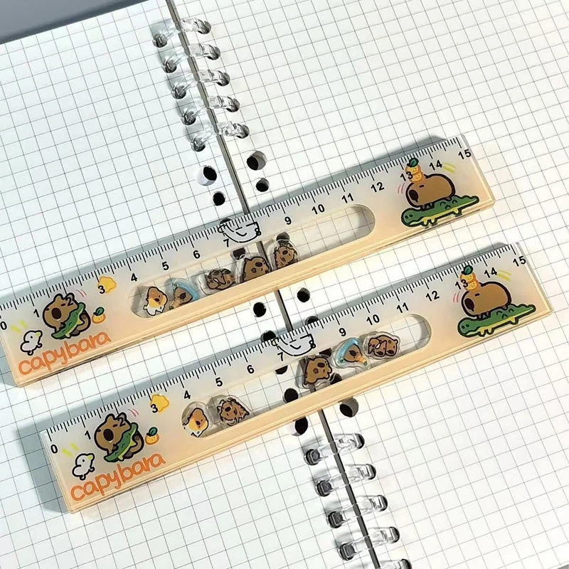 1PC 15cm High Beauty Drawing Ruler Cute Cartoon Capibala Students Learn Stationery Tools Acrylic Rocker Ruler