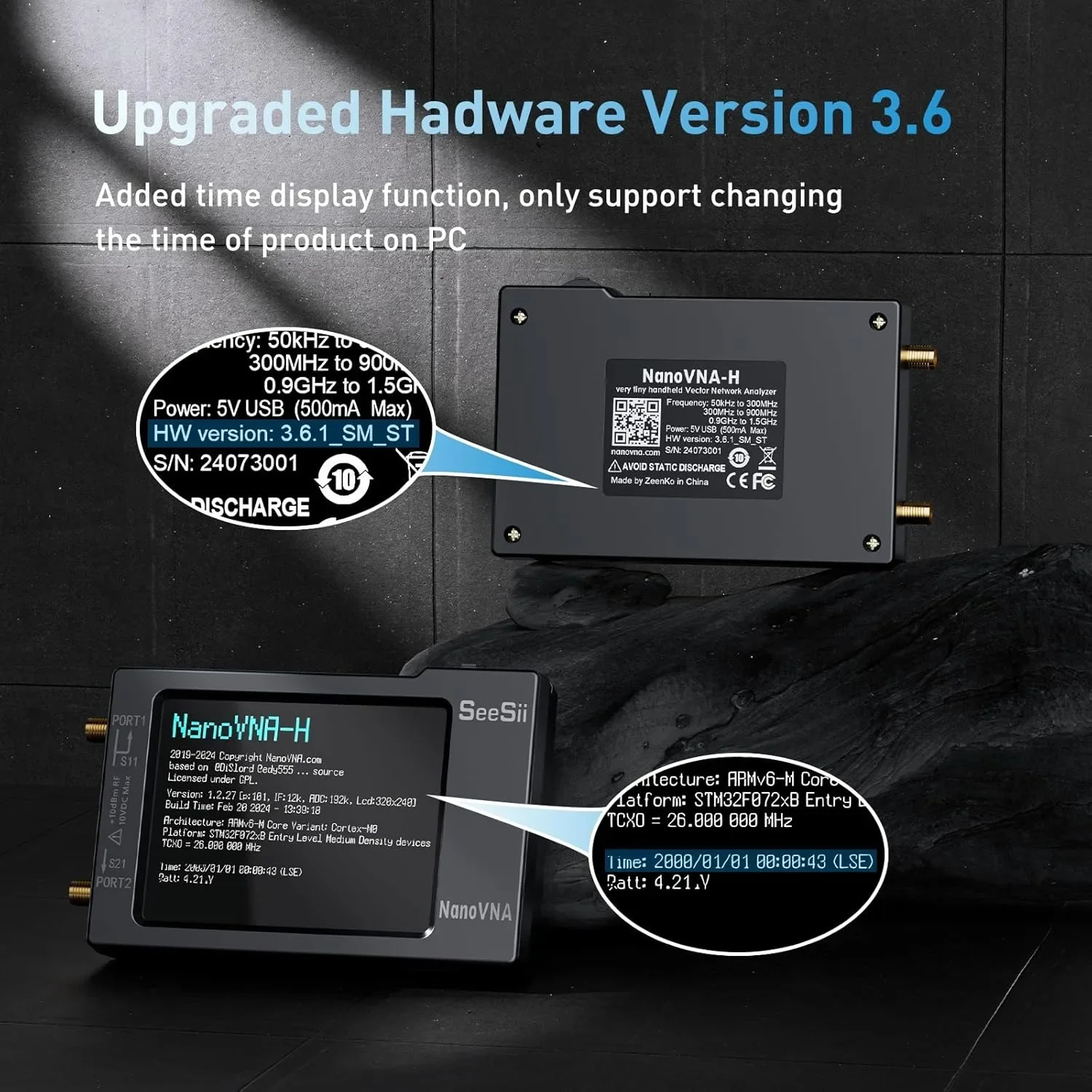 SeeSii NanoVNA-H HW3.6 Vector Network Analyzer, 10KHz-1.5GHz MF/HF/VHF/UHF Spectrum Analyzer with SD Slot, TDR & Android Support