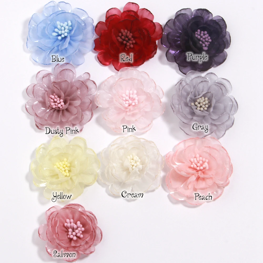 5cm Artificial Flower Handmade Chiffon Fabric Patch Applique for Hair Clips Clothing Hats Bags DIY Decorative Accessories view 2