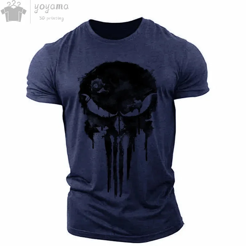 Men's T-shirt 3d Printed Military Patriotic Skull O-neck T-shirt, Oversized T-shirt, Short-sleeved T-shirt, Men's Sportswear Top