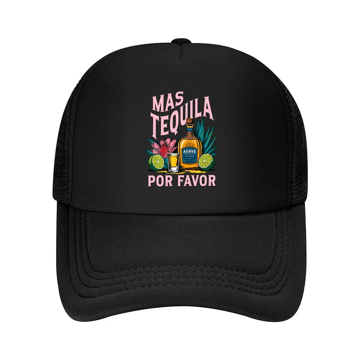 Mas Tequila Por Favor Agave Lime Shot Floral Design Mesh Baseball Cap Hip Hop