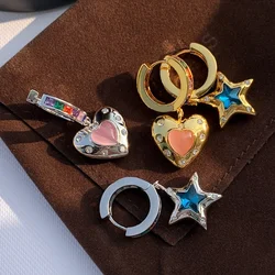 Vintage Heart Star Zircon Drop Dangle Hoop Earrings for Women Asymmetric Exquisite Rhinestone Drop Earring  Jewelry Girls Gifts