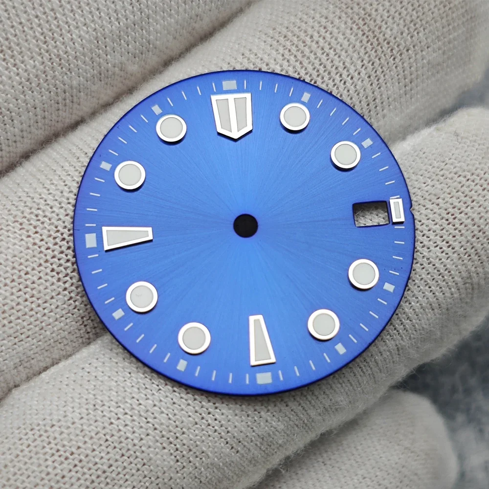 New 28.5mm Watch Dial BGW9/C3 Blue Green Luminous Watch Faces Sunray Dial Watch Accessories for NH35/NH36/4R/7S Movement