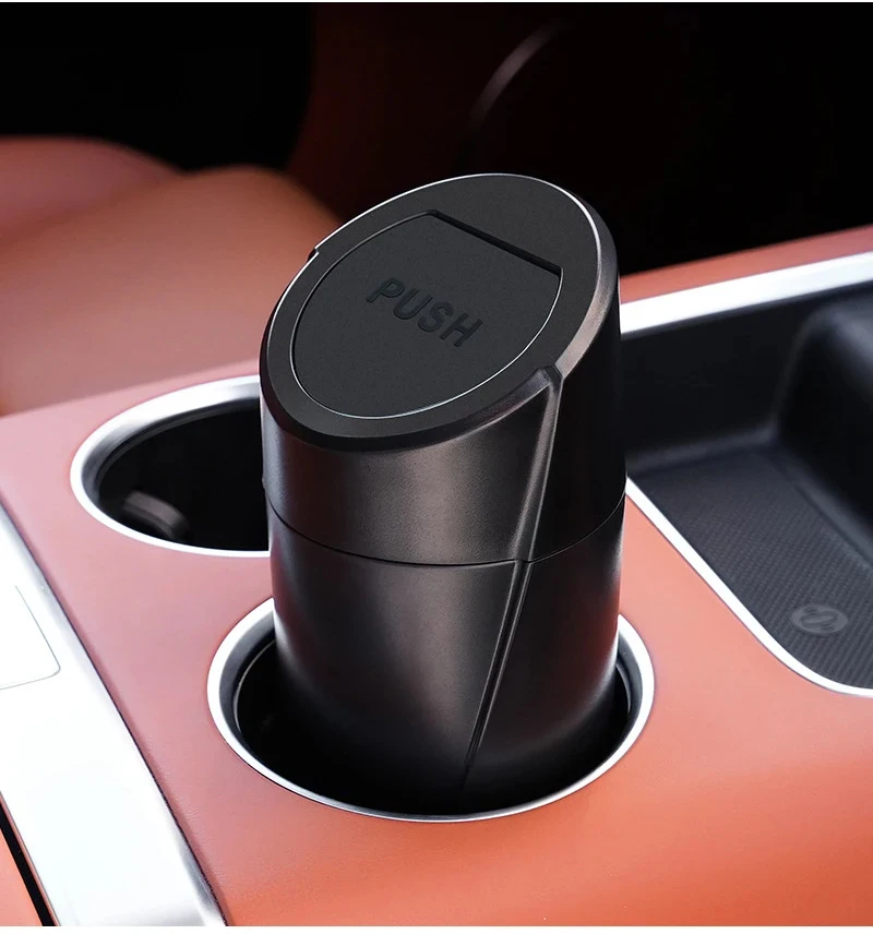 Schwarzer Autotür-Aufbewahrungs-Mülleimer, einfacher und tragbarer Mini-Auto-Mülleimer, Aufbewahrungseimer mit Deckel, Push-Pull, multifunktional – Detail 6