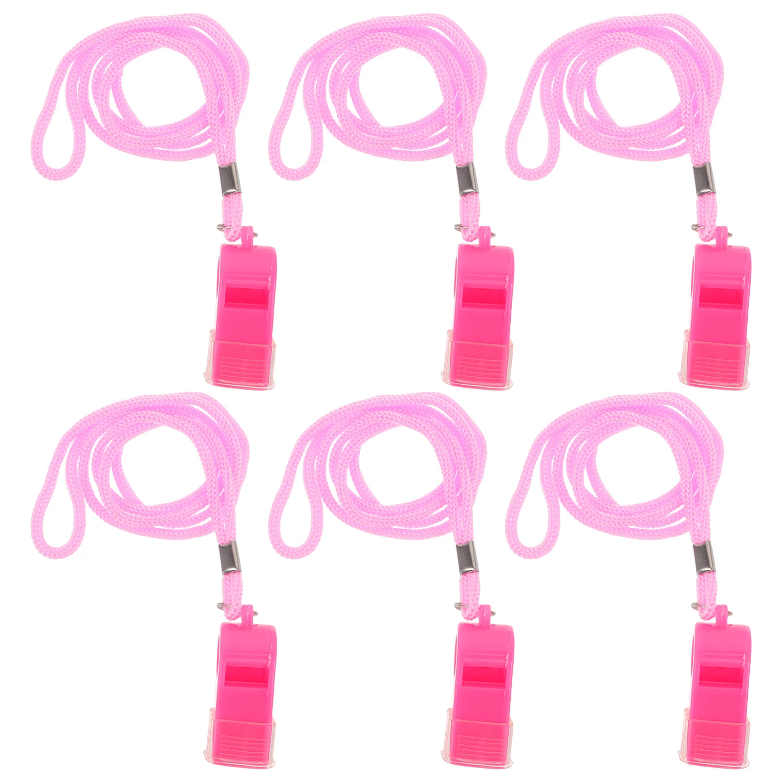6pcs Pink Plastic Whistles Lanyard Mouthpiece 120Db High-Pitched Safety Sports Teachers Training Referees Soccer Basketball