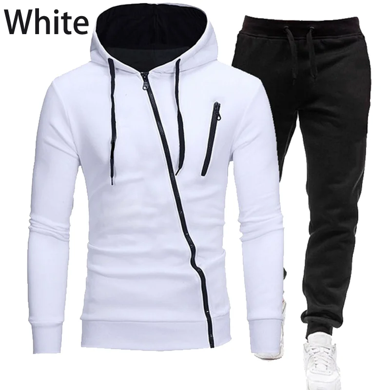New Fashion Men's Long-sleeve Hooded Jacket & Trousers Two-piece Casual Zipper Hoodie Sports Suit