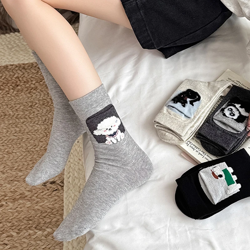 

Набор из 4 пар женских носков с мультяшными животными, кавайные милые забавные милые носки средней длины, удобные дышащие хлопковые носки для девочек