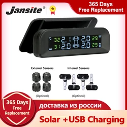 Jansite TPMS Car Tire Pressure Alarm Monitor System Real-time Display Attached to glass wireless Solar power tpms with 4 sensors