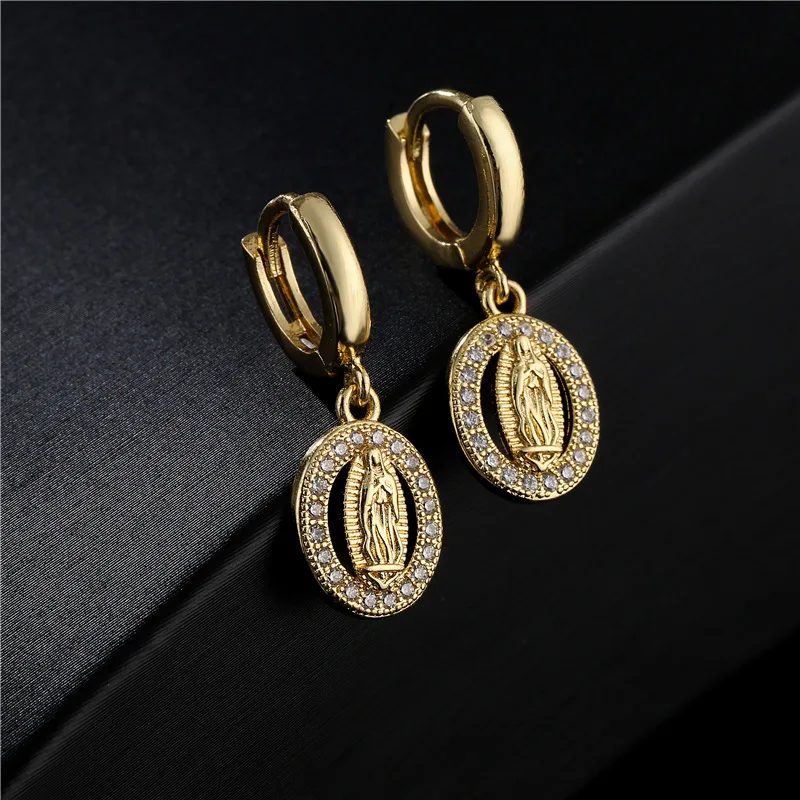 Gold Color Religious Women Drop Earrings, High Quality Virgin Mary Pendant Earrings With CZ Stone,Elegant Jewelry Gift