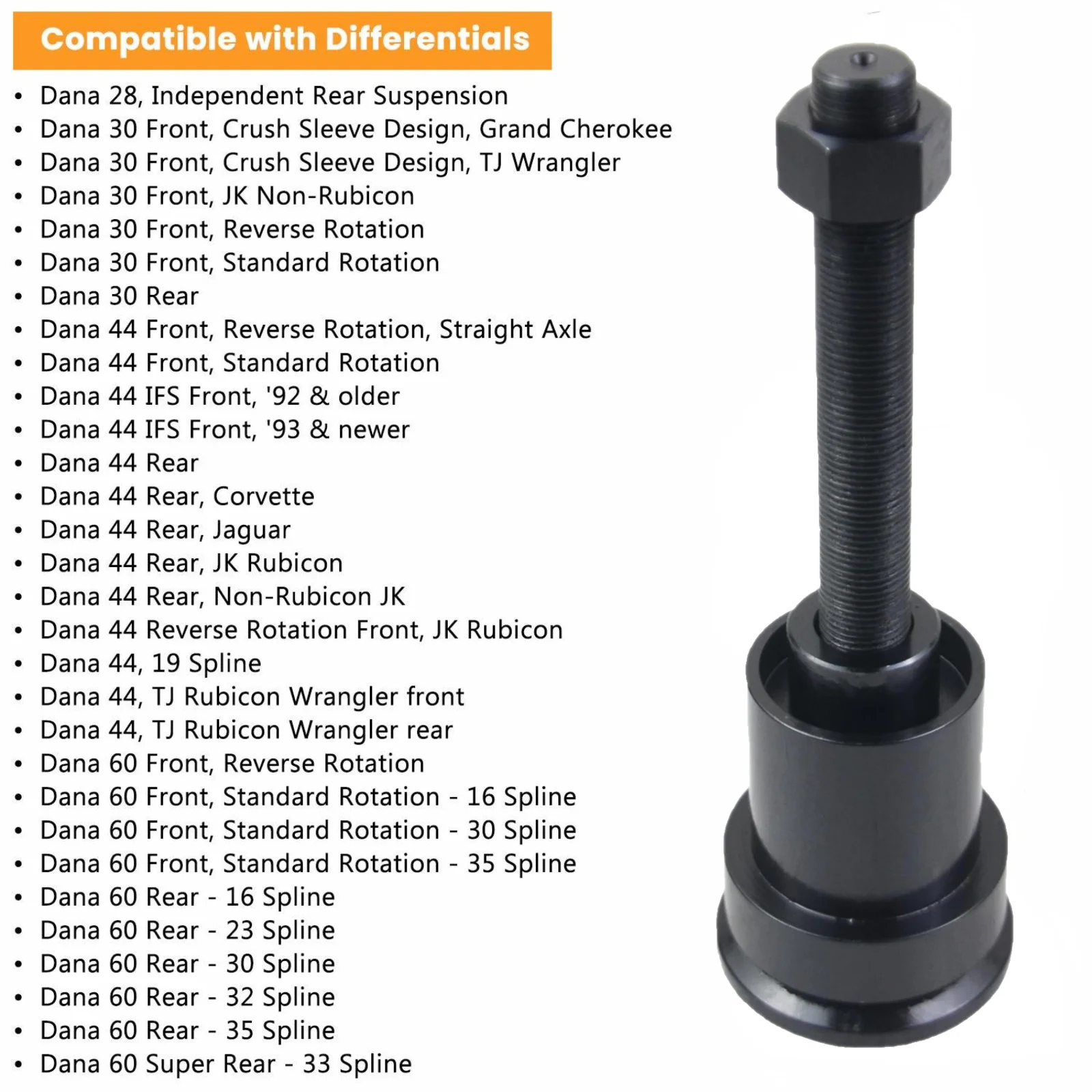 Inner Axle Side Seal Installation Tool For Dana 30/44/60 Front Rear Differentials For Chevrolet/GMC/Dodge/Ford/Jeep/ Volvo