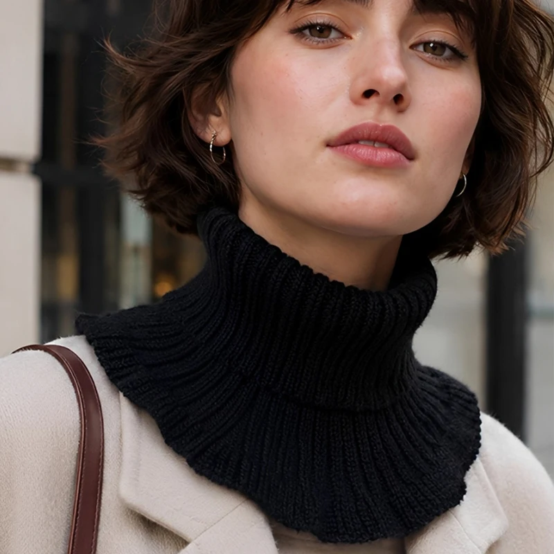 Polyester Knit Dickey Collar for Women Detachable Fake Collar Scarf Neck Warmer Stretchy One Size Ruffled Edge for Sweater Coat