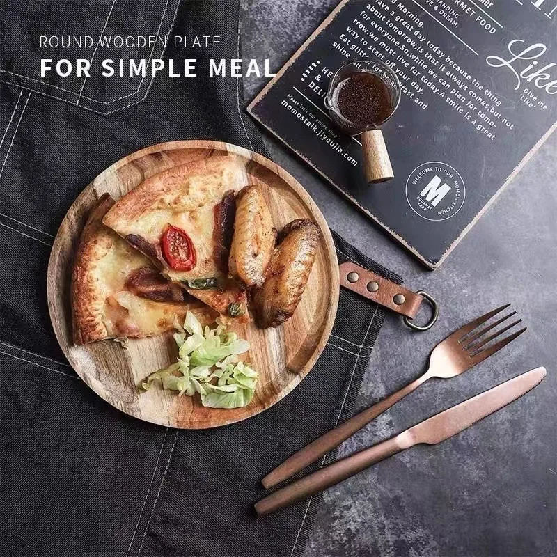 10/15/20/25 سنتيمتر خشبية مستديرة طبق تقديم صينية الرجعية الخشب البيتزا طبق للسلطة الفاكهة الحلوى صينية الخبز كعكة الحاويات وجبات خفيفة طبق