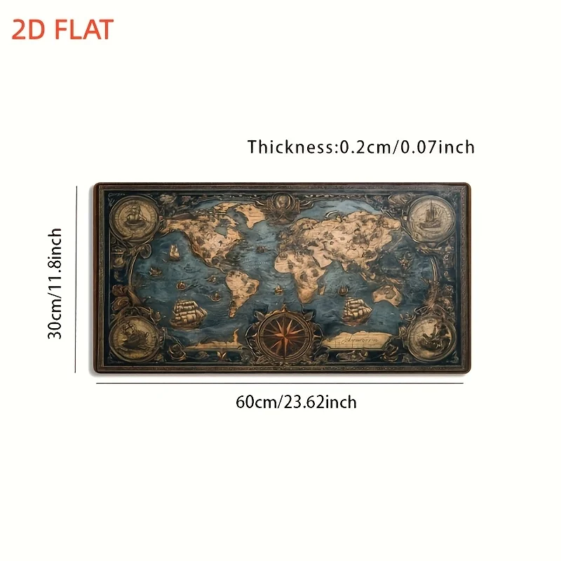 [Large Gaming Mouse Pad] 2D Flat 1pc Large Esports Gaming Mouse Pad, Retro Style World Map Full of Sailing And Nautical Elements Scene, Non-Slip, Washable