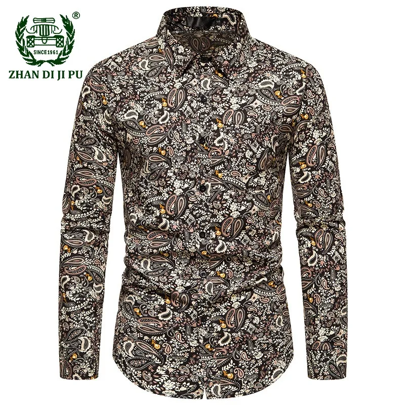 

Mens Shirts Blue Paisley Print Vintage Brand Slim Fit Long Sleeve Button Down Dress Shirt Men Party Prom Top Blouse Clothes Men